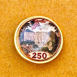 White House 250 Lapel Pin, Gold Tone, Political, Souvenir, Collectible, Trading